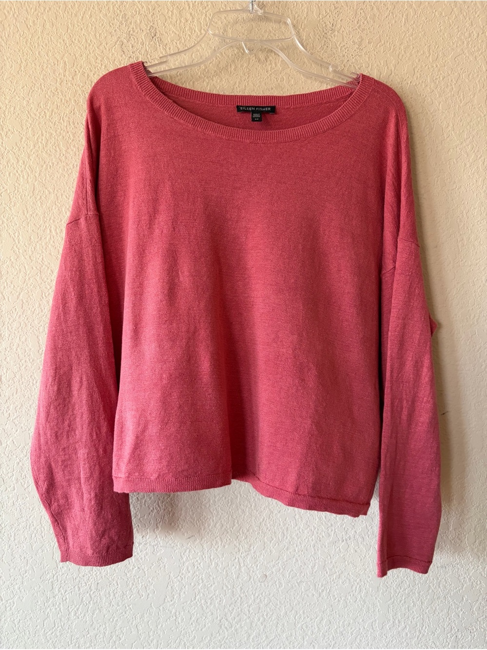 Eileen Fisher Organic Linen Cropped Box-Top Sweater Coral Pink Size S